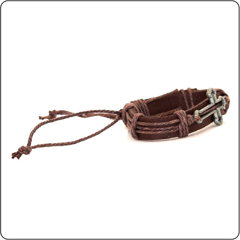 Fusamk Fashion Cross Tag Bangle Adjustable Leather Cuff Wristband Drawstring Rope Bracelet - Image 3